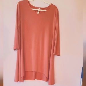 Womens Tunic, pink, cute high low, 3/4 sleeve 1X